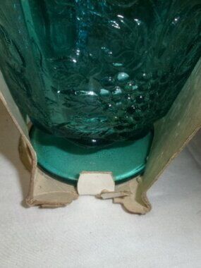 Jeanette Glass NOS aqua blue paneled grape candy dish compote 6 in